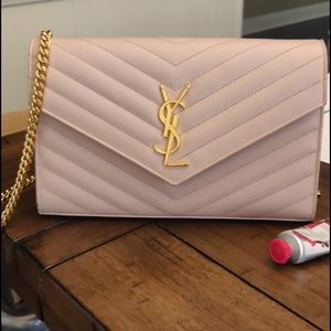 Ysl monogram wallet on chain blush nude